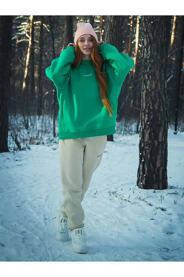 Свитшот женский оверсайз с начесом Зеленый KOSMOS, зеленый - фото 2