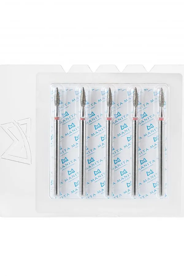 Manita Professional Фреза алмазная пламя острое для аппаратного маникюра 856.104.243.080.023 ФАП-2.3-8М, красная насечка, ø 2,3 мм, 5 шт. KRISTALLER, - - фото 2