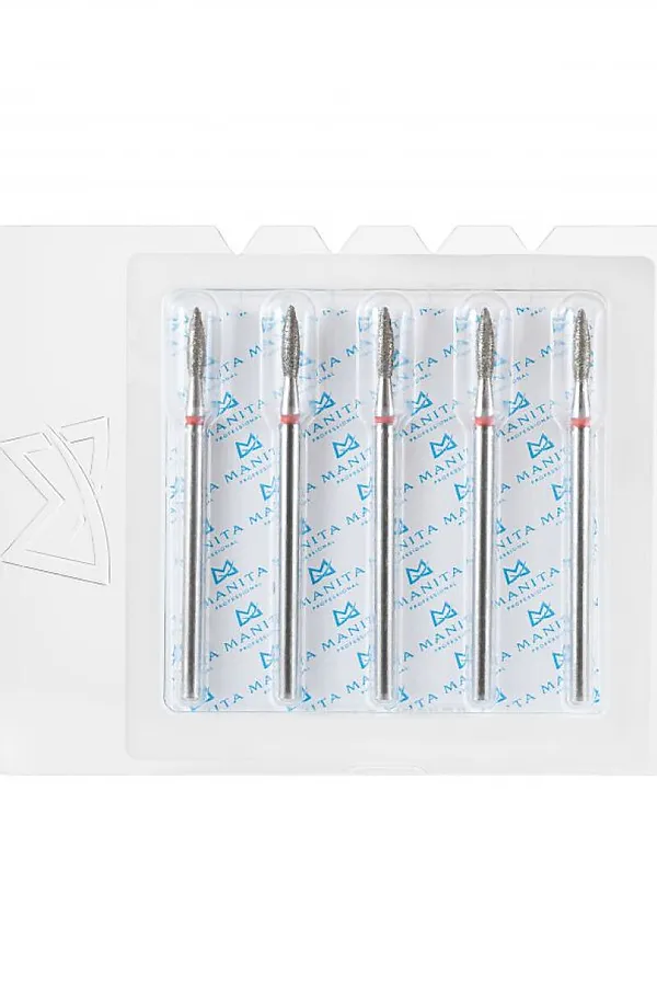 Manita Professional Фреза алмазная пламя острое для аппаратного маникюра 856.104.243.080.021 ФАП-2.1-8М, красная насечка, ø 2,1 мм, 5 шт. KRISTALLER, - - фото 2