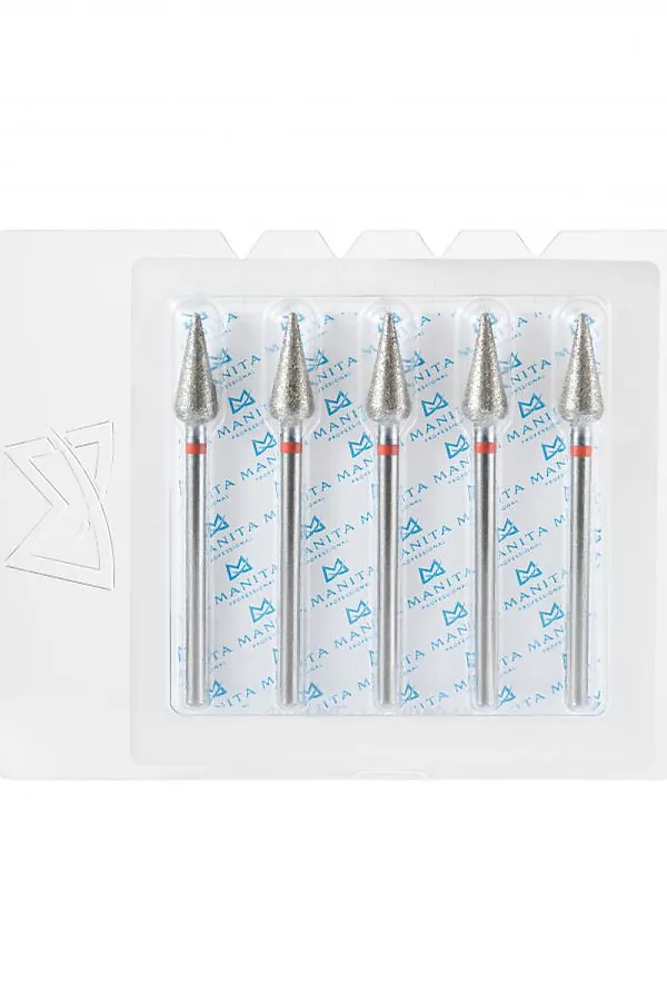 Manita Professional Фреза алмазная капля большая для аппаратного маникюра 856.104.260.125.050 ФАК-5,0 12,5М, красная насечка, ø 5,0 мм, 5 шт. KRISTALLER, - - фото 2