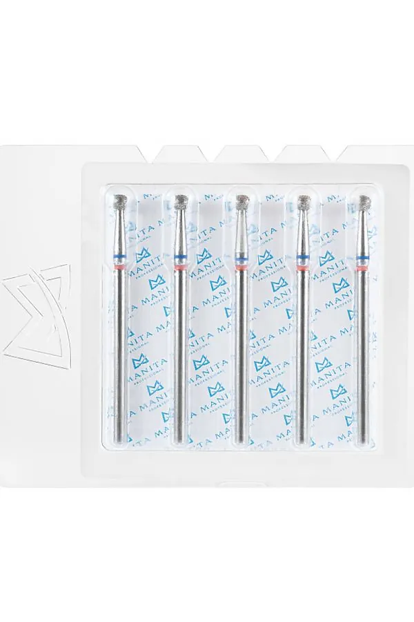 Manita Professional Фреза алмазная шар для аппаратного маникюра 866.104.001.027.031 ФАШ-3,1MC, сине-красные насечки, ø 3,1 мм, 5 шт. KRISTALLER, - - фото 2