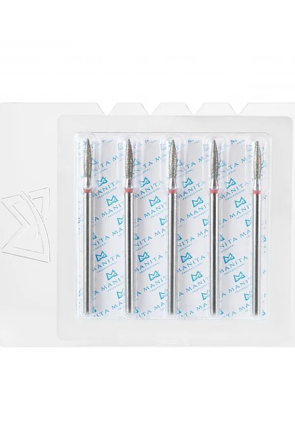 Manita Professional Фреза алмазная пламя острое удлиненное для аппаратного маникюра 856.104.243.100.021 ФАП-2.1 10М, красная насечка, ø 2,1 мм, 5 шт. KRISTALLER, - - фото 2