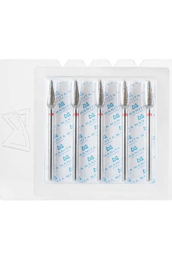 Manita Professional Фреза алмазная капля большая для аппаратного маникюра 856.104.260.120.040 ФАК-4,0 12М, красная насечка, ø 4,0 мм, 5 шт. KRISTALLER, - - фото 2