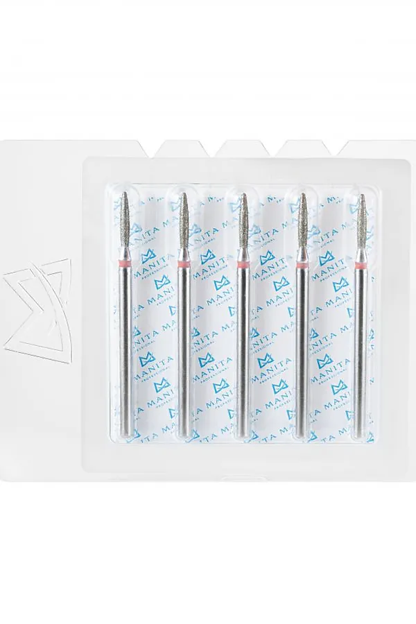 Manita Professional Фреза алмазная пламя тупое для аппаратного маникюра 856.104.244.100.018 ФАПЗ-1.8-10М, красная насечка, ø 1,8 мм, 5 шт. KRISTALLER, - - фото 2