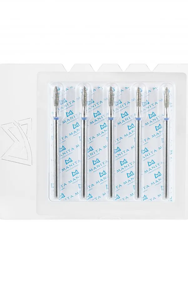 Manita Professional Фреза алмазная пламя острое для аппаратного маникюра 866.104.243.080.021 ФАП-2.1-8С, синяя насечка, ø 2,1 мм, 5 шт. KRISTALLER, - - фото 2