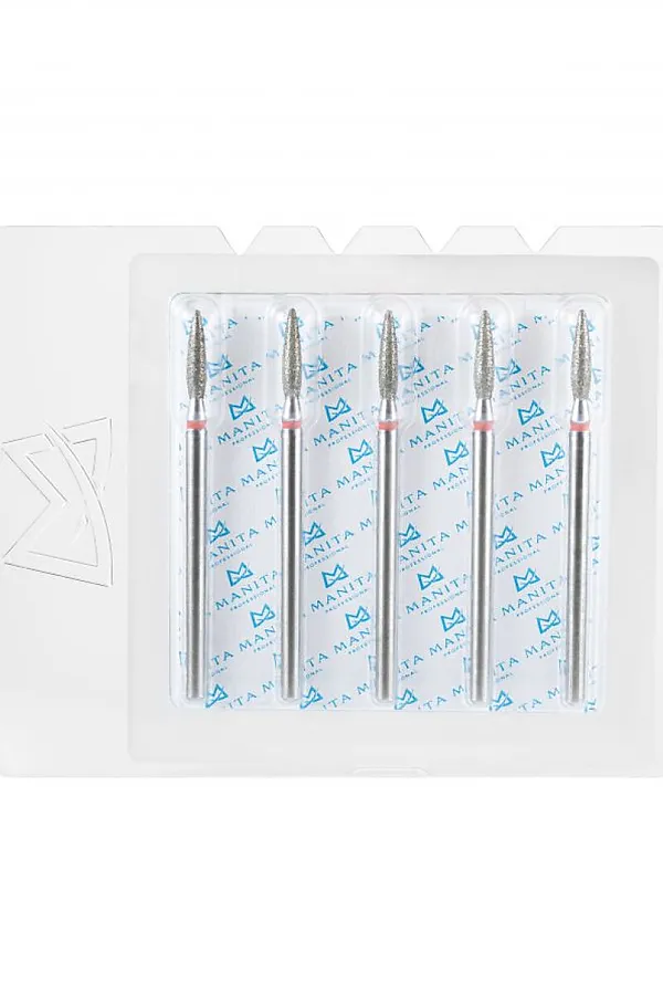 Manita Professional Фреза алмазная пламя острое удлиненное для аппаратного маникюра 856.104.243.100.023 ФАП-2.3-10М, красная насечка, ø 2,3 мм, 5 шт. KRISTALLER, - - фото 2