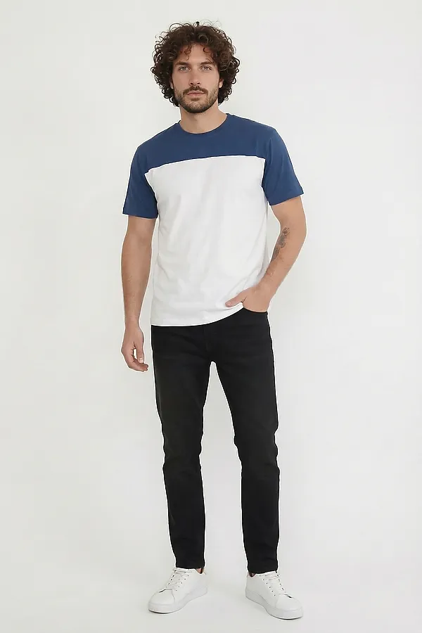 Футболка 14482 НАТАЛИ, белый+джинс - фото 2