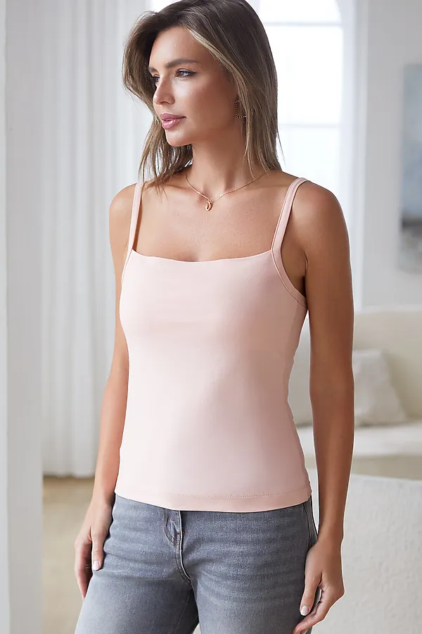 Топ с двуслойной зоной бра на бретелях из хлопка VILATTE, пудра - фото 2