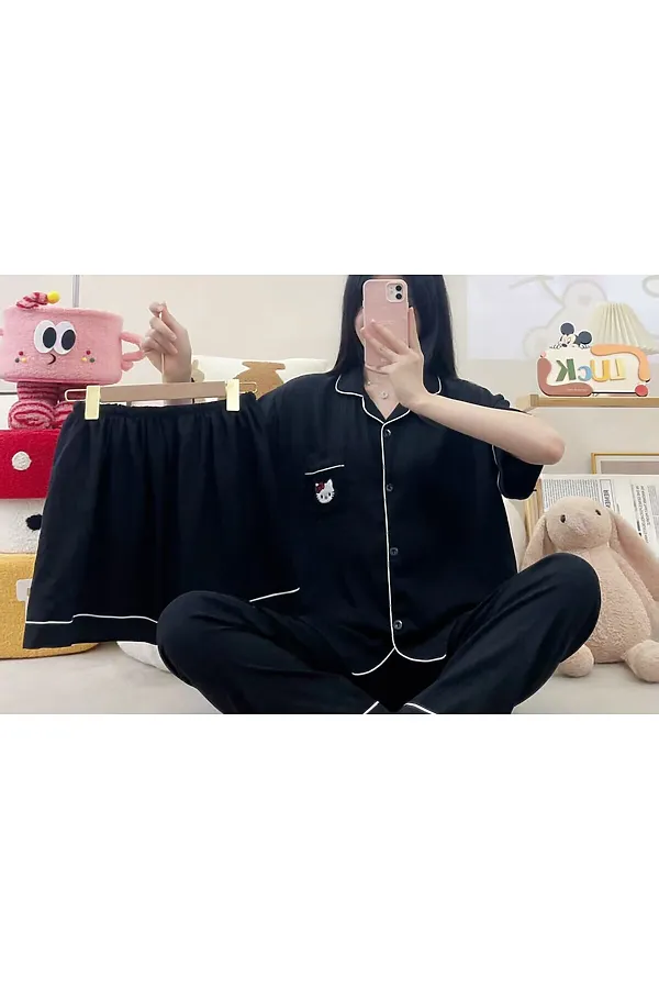 Пижама с брюками 3223 3 в 1 НАТАЛИ, черный - фото 2