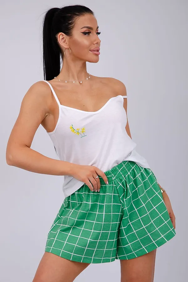 Пижама с шортами Акация НАТАЛИ, белый/зеленый - фото 2