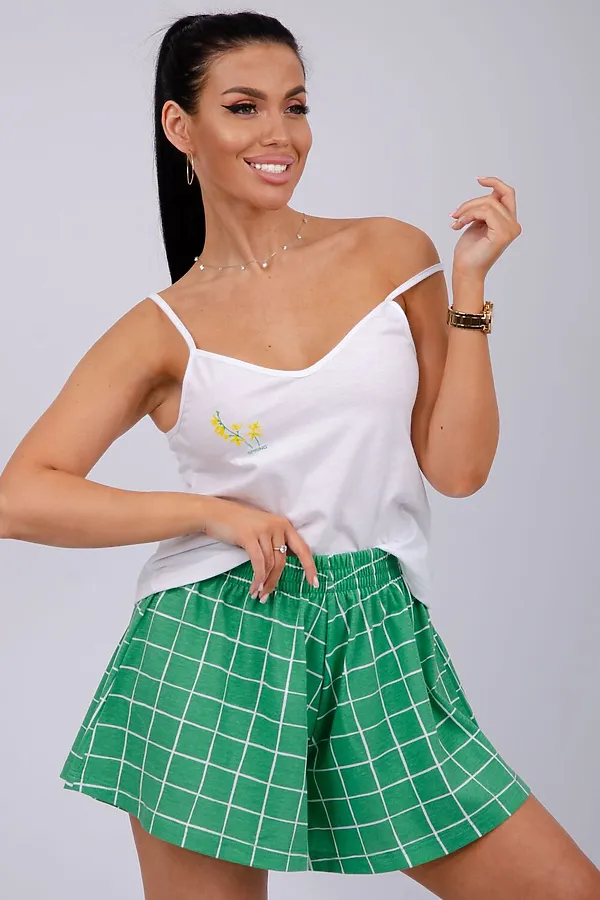 Пижама с шортами Акация НАТАЛИ, белый/зеленый - фото 2