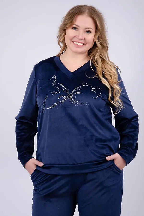 Костюм с брюками Велюр НАТАЛИ, сапфир - фото 2