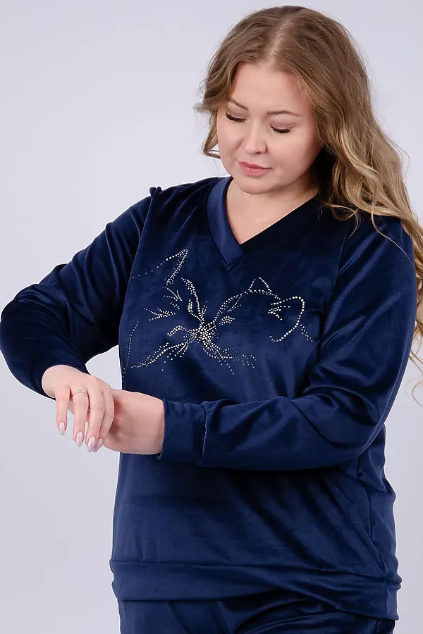 Костюм с брюками Велюр НАТАЛИ, сапфир - фото 2