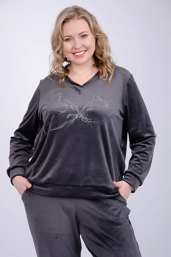 Костюм с брюками Велюр НАТАЛИ, темно-серый - фото 2