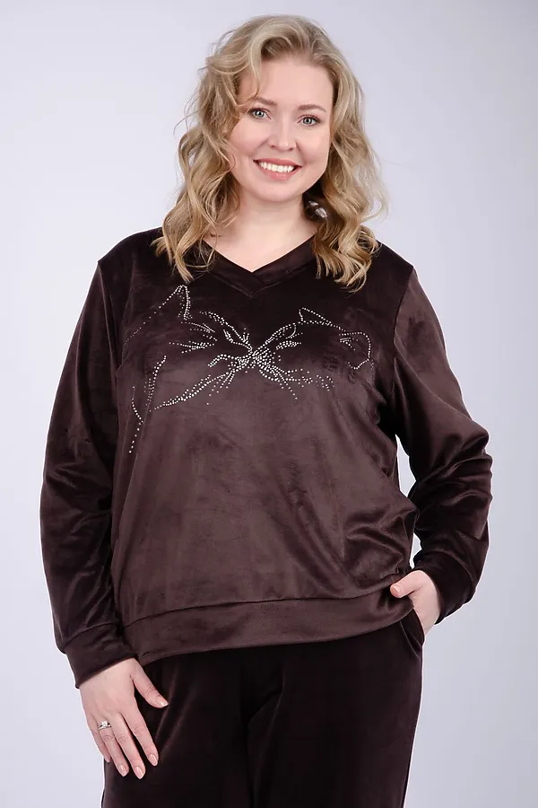 Костюм с брюками Велюр НАТАЛИ, шоколад - фото 2