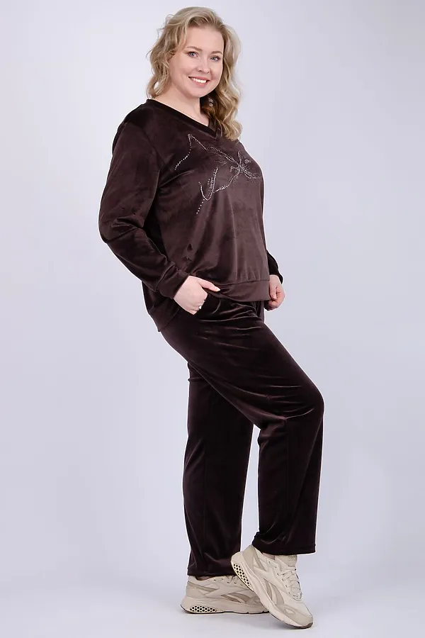 Костюм с брюками Велюр НАТАЛИ, шоколад - фото 2