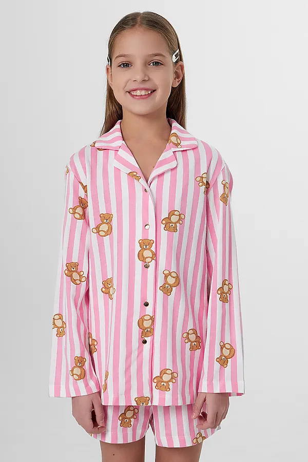 Комплект для девочек (рубашка, шорты) MARK FORMELLE, медведи на полоске - фото 2