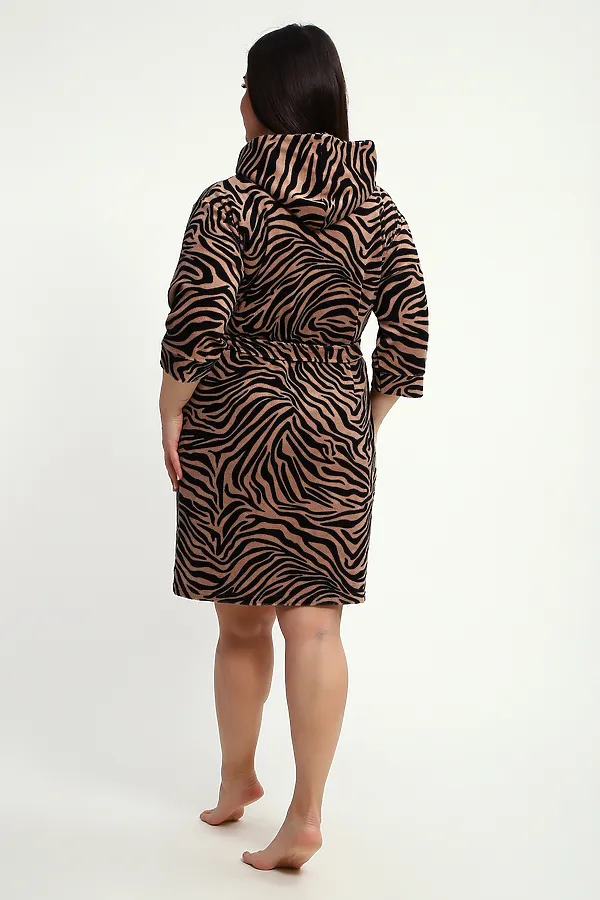 Халат махровый на молнии с капюшоном и накладными карманами НАТАЛИ, тигровая - фото 2