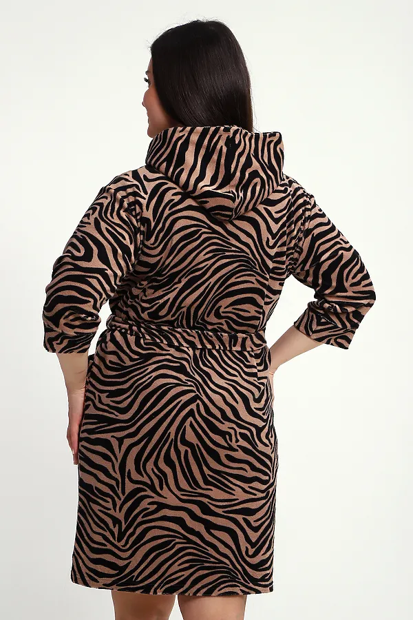 Халат махровый на молнии с капюшоном и накладными карманами НАТАЛИ, тигровая - фото 2