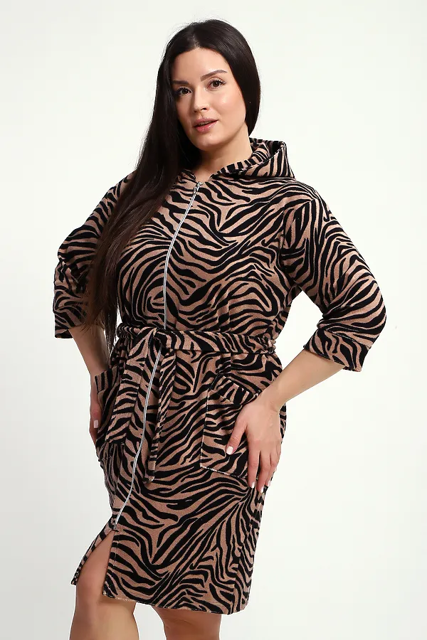 Халат махровый на молнии с капюшоном и накладными карманами НАТАЛИ, тигровая - фото 2