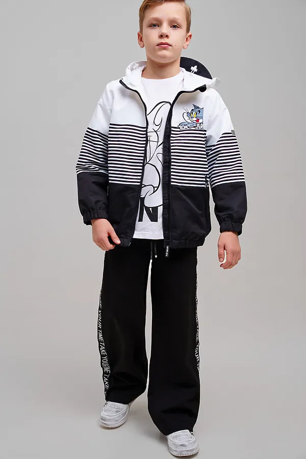 Куртка текстильная с полиуретановым покрытием для мальчиков (ветровка) PLAYTODAY, белый,черный - фото 2