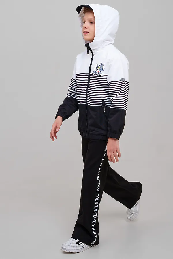 Куртка текстильная с полиуретановым покрытием для мальчиков (ветровка) PLAYTODAY, белый,черный - фото 2