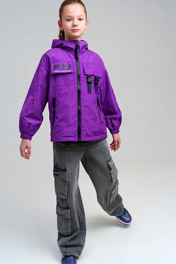 Куртка текстильная с полиуретановым покрытием для девочек (ветровка) PLAYTODAY, фиолетовый - фото 2