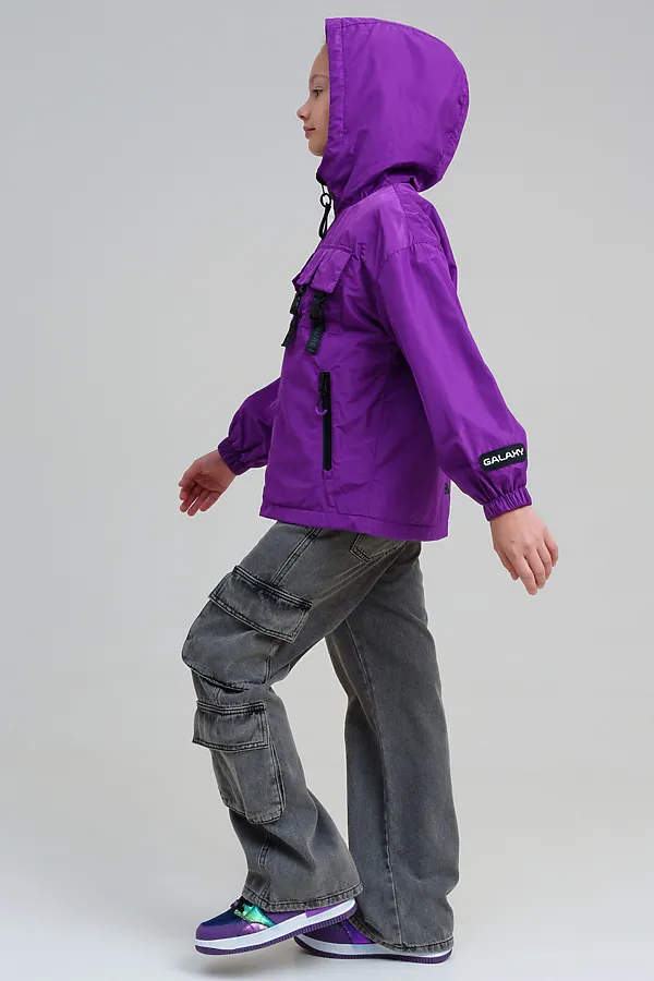 Куртка текстильная с полиуретановым покрытием для девочек (ветровка) PLAYTODAY, фиолетовый - фото 2