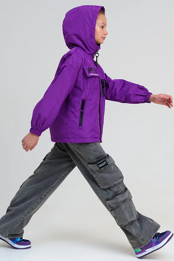 Куртка текстильная с полиуретановым покрытием для девочек (ветровка) PLAYTODAY, фиолетовый - фото 2