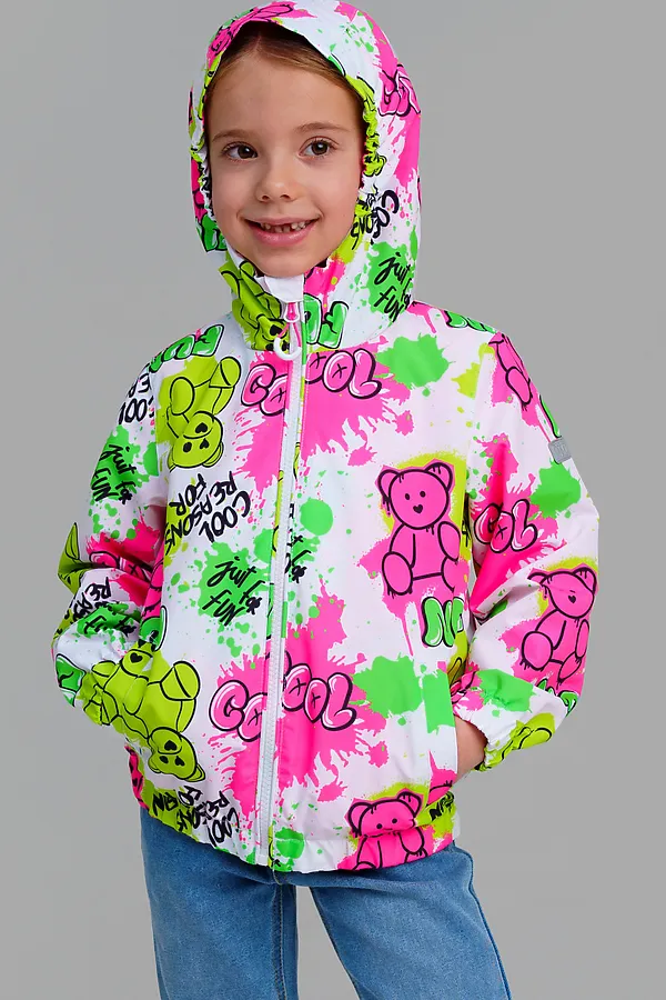 Куртка текстильная с полиуретановым покрытием для девочек (ветровка) PLAYTODAY, разноцветный - фото 2