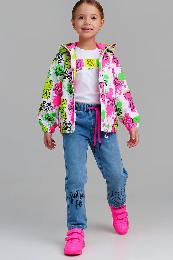 Куртка текстильная с полиуретановым покрытием для девочек (ветровка) PLAYTODAY, разноцветный - фото 2