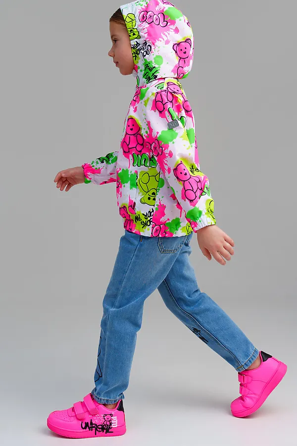 Куртка текстильная с полиуретановым покрытием для девочек (ветровка) PLAYTODAY, разноцветный - фото 2