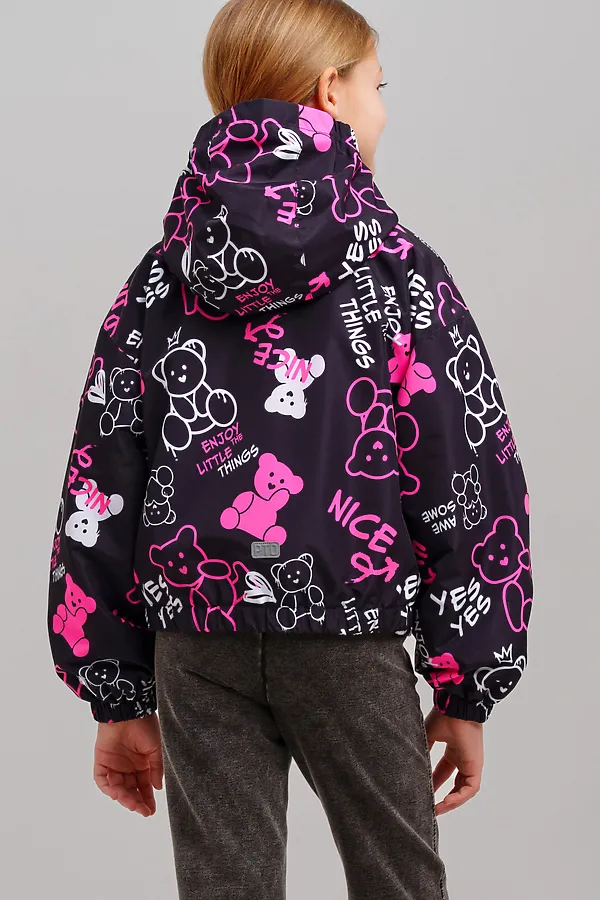 Куртка текстильная с полиуретановым покрытием для девочек (ветровка) PLAYTODAY, черный,фуксия,белый - фото 2