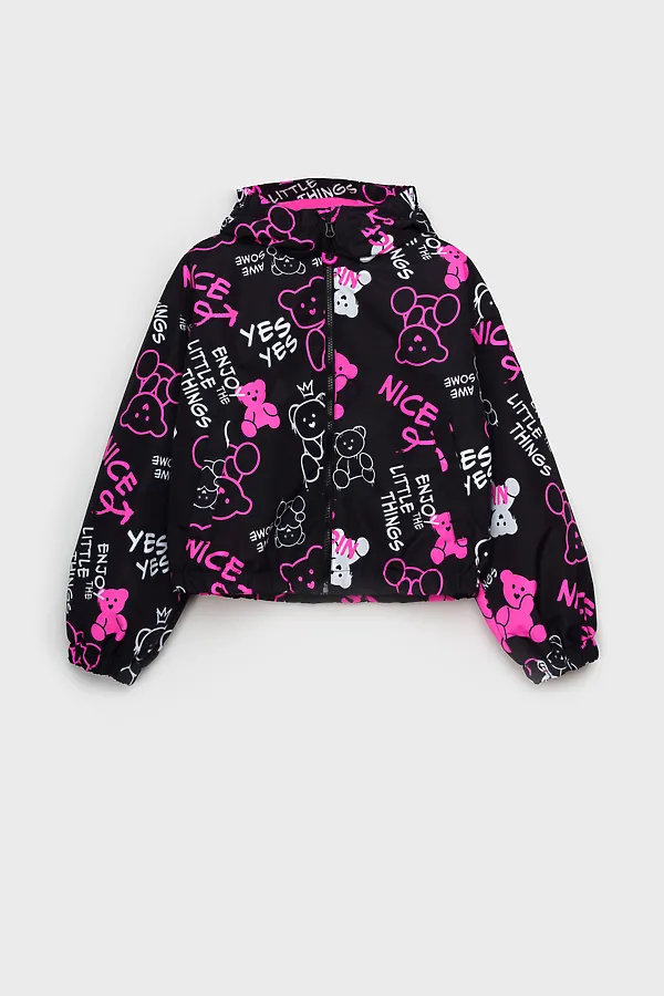 Куртка текстильная с полиуретановым покрытием для девочек (ветровка) PLAYTODAY, черный,фуксия,белый - фото 2