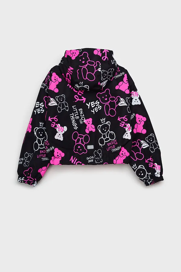 Куртка текстильная с полиуретановым покрытием для девочек (ветровка) PLAYTODAY, черный,фуксия,белый - фото 2