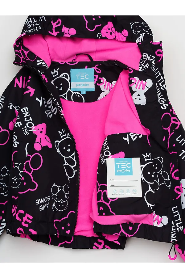Куртка текстильная с полиуретановым покрытием для девочек (ветровка) PLAYTODAY, черный,фуксия,белый - фото 2