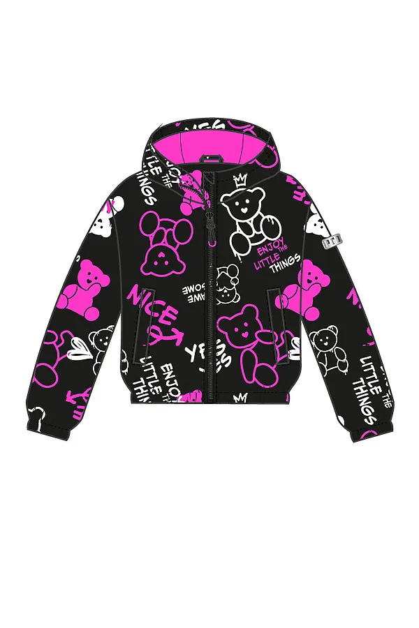 Куртка текстильная с полиуретановым покрытием для девочек (ветровка) PLAYTODAY, черный,фуксия,белый - фото 2