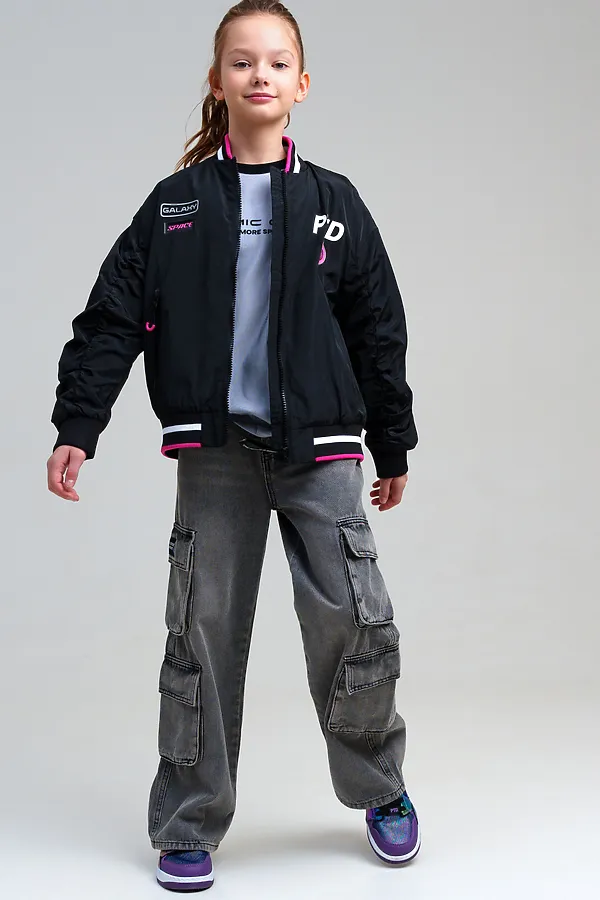 Куртка текстильная с полиуретановым покрытием для девочек (ветровка) PLAYTODAY, черный - фото 2
