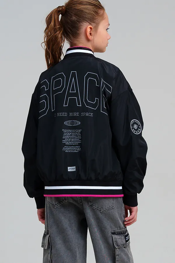 Куртка текстильная с полиуретановым покрытием для девочек (ветровка) PLAYTODAY, черный - фото 2