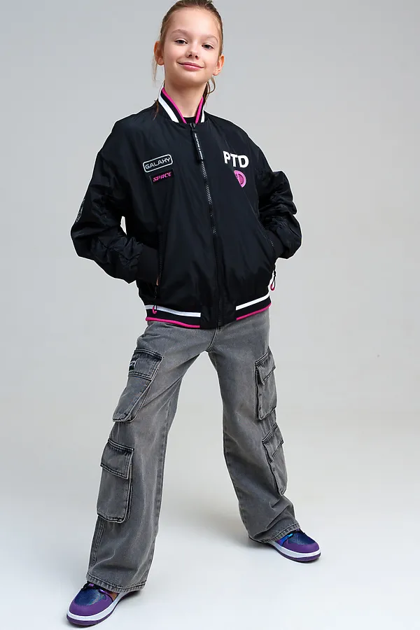 Куртка текстильная с полиуретановым покрытием для девочек (ветровка) PLAYTODAY, черный - фото 2
