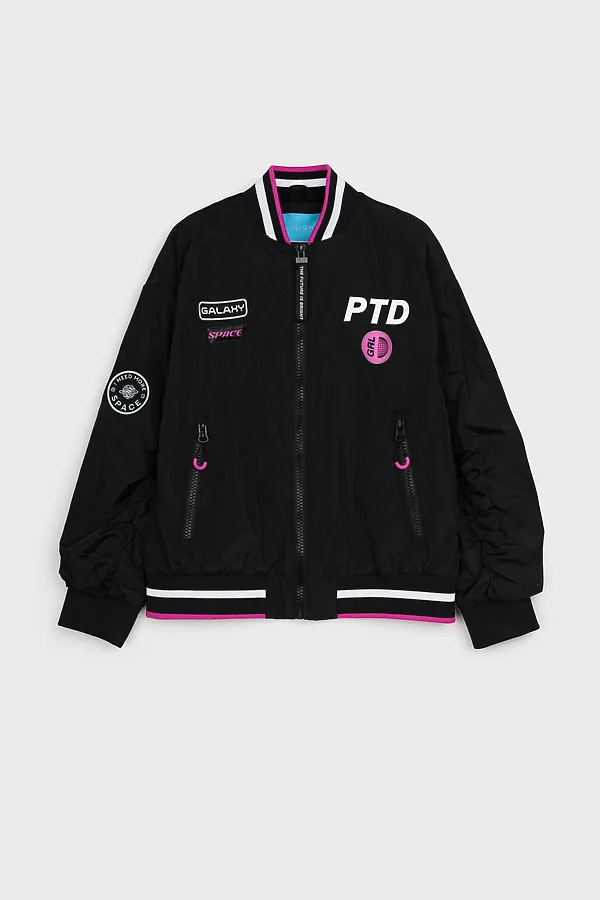 Куртка текстильная с полиуретановым покрытием для девочек (ветровка) PLAYTODAY, черный - фото 2