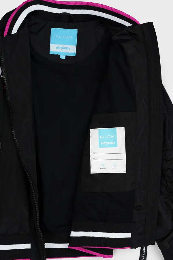 Куртка текстильная с полиуретановым покрытием для девочек (ветровка) PLAYTODAY, черный - фото 2