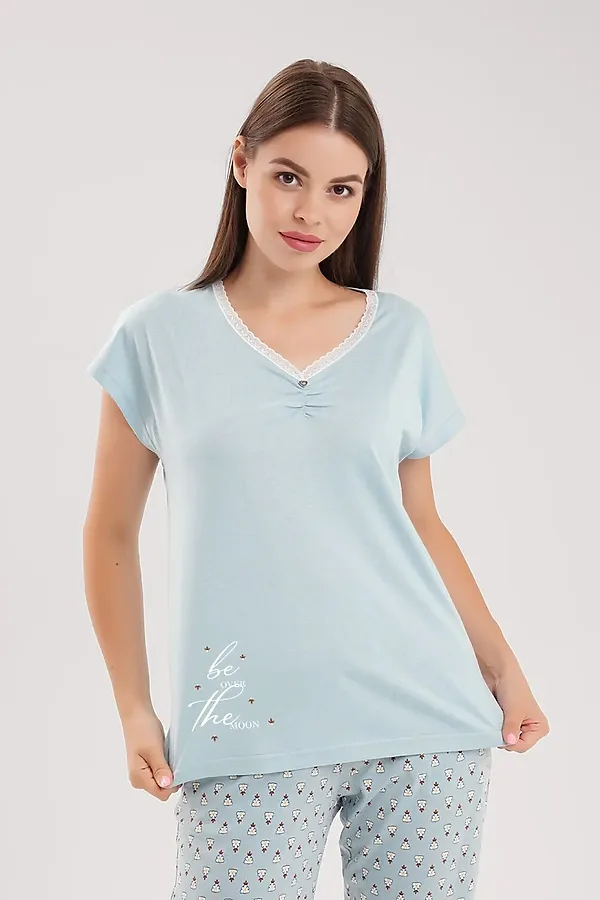 Комплект (Футболка+Бриджи) CLEVER, св.голубой/молочный - фото 2