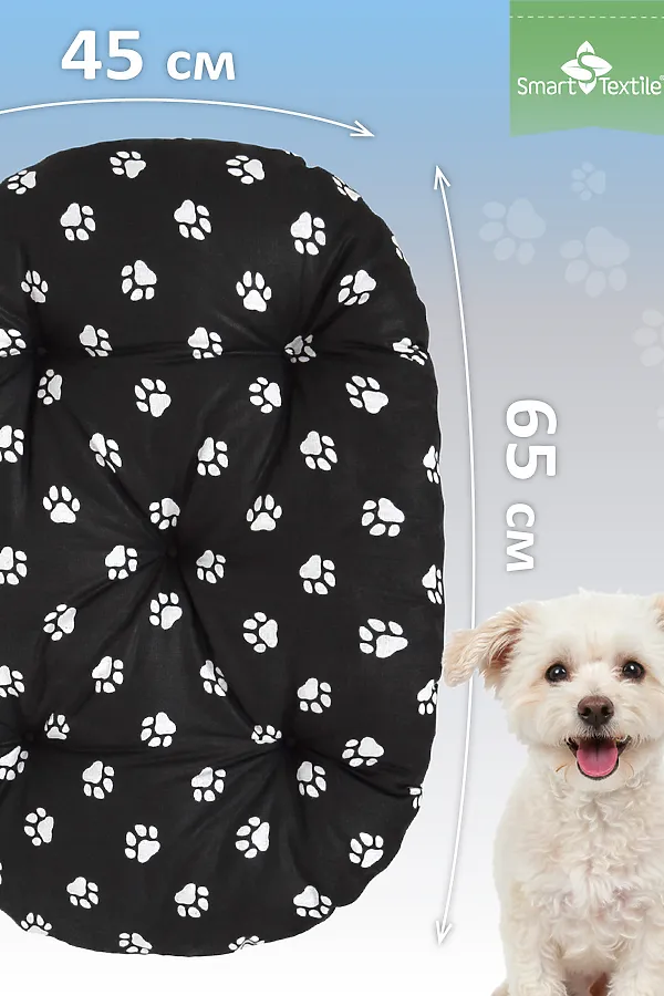 Лежанка для кошек и собак МурГав. Размер: 45*65см. Чехол: велюр НАТАЛИ, белый/черный - фото 2