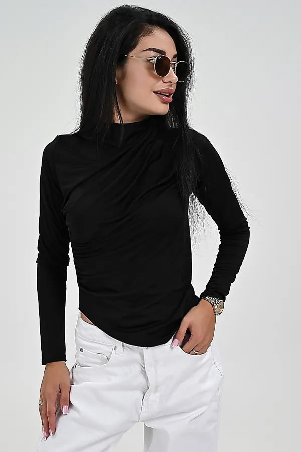 Лонгслив с драпировкой НАТАЛИ, черный - фото 2
