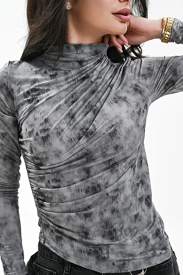 Лонгслив с драпировкой НАТАЛИ, серый гранит - фото 2