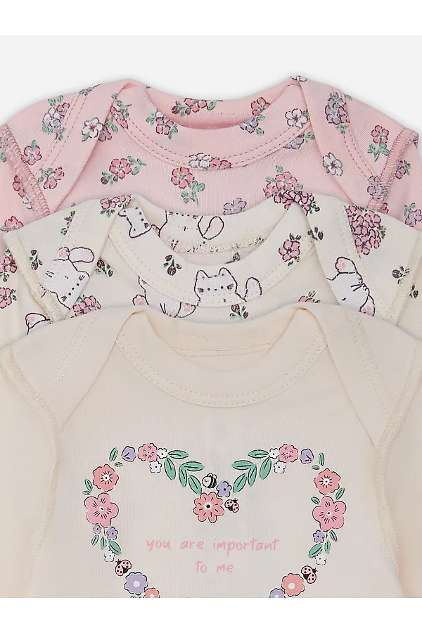 Боди детское (3шт.) MARK FORMELLE, молочный +котики с цветами на молочном +цветочки на розовом - фото 2