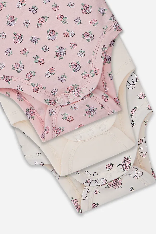 Боди детское (3шт.) MARK FORMELLE, молочный +котики с цветами на молочном +цветочки на розовом - фото 2