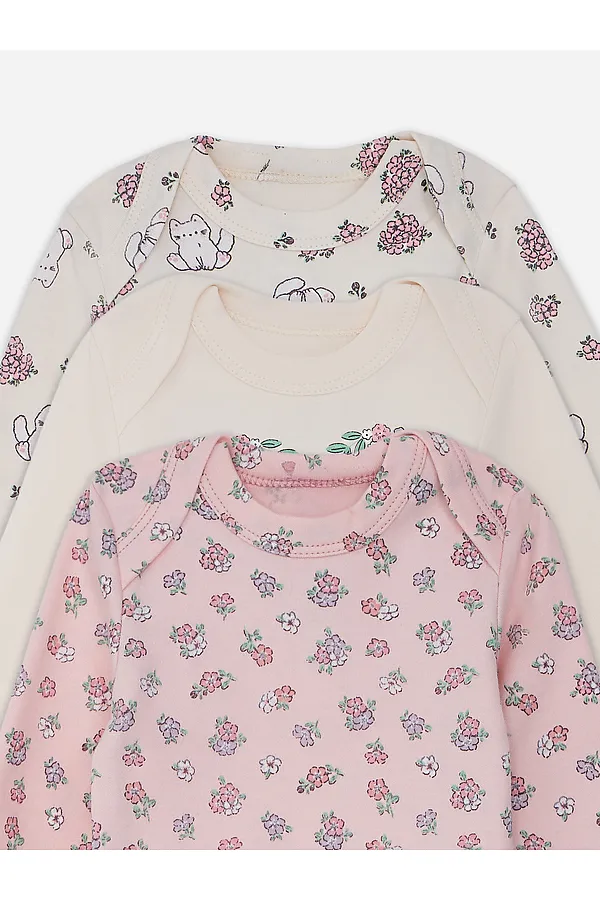 Боди детское (3шт.) MARK FORMELLE, молочный +котики с цветами на молочном +цветочки на розовом - фото 2