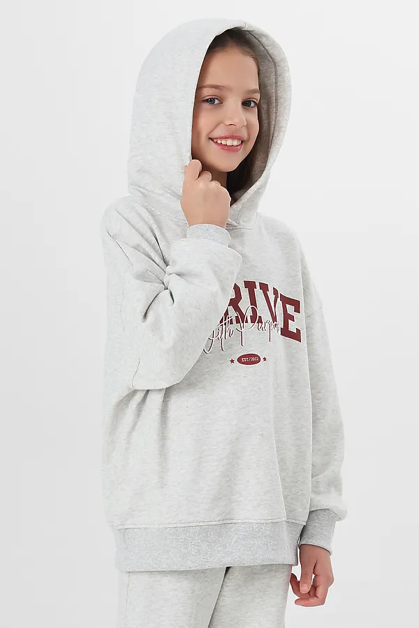 Комплект для девочек (худи, брюки) MARK FORMELLE, серый меланж 4306-а +печать4 - фото 2